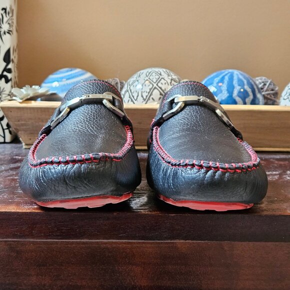 Donald Pliner Men's Soft Leather Horsebit Loafers, Black/Red, Sz 12 - Picture 4 of 16